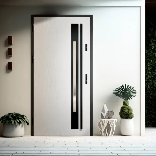 Bela-kovinska-vhodna-vrata-steklo-desno-skriti-panti-2-kljucavnici