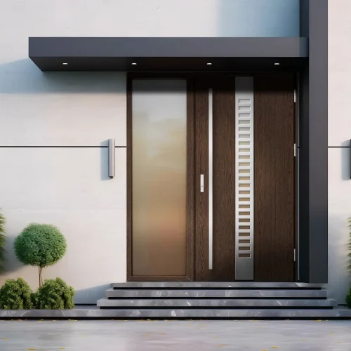 Leva-obsvetljava-kovinska-vhodna-vrata-sredinska-postavitev-okno