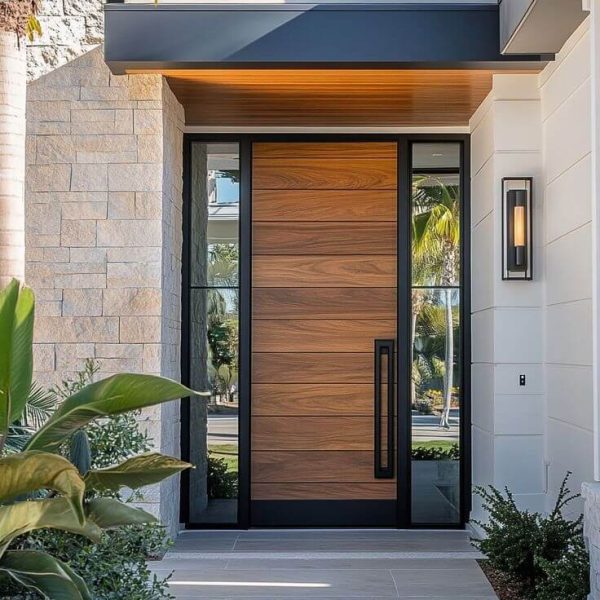 Lesena vhodna vrata z obsvetljavo na obeh straneh Galux