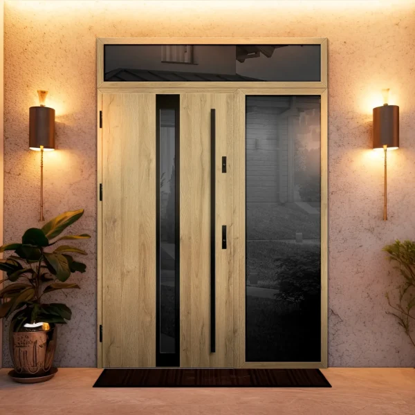 Sodobna-hrastova-vhodna-vrata-z-bočnim- steklom